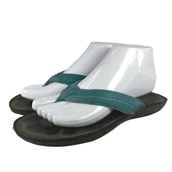 OluKai Haiku 'Elua Women's Blue Leather Shoes US 8 Thong Sandals Flip-Flops - Picture 1 of 10